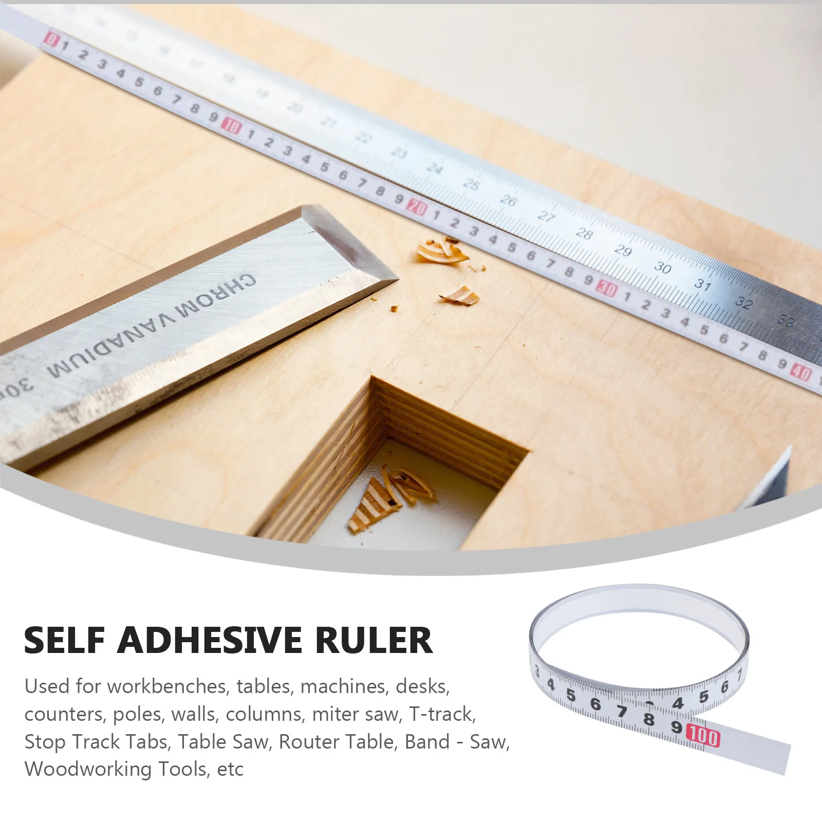 2 шт. стальная самоклеящаяся лента под углом, 1 метр, метрическая шкала, линейка, деревообрабатывающая угловая шкала, измерительный инструмент, деревообрабатывающая линейка