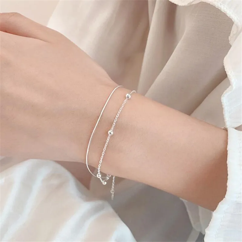 Double Layer New Fashion Exquisite 925 Sterling Silver Jewelry Beaded Retro Simple Wild Temperament Bracelets   SL012