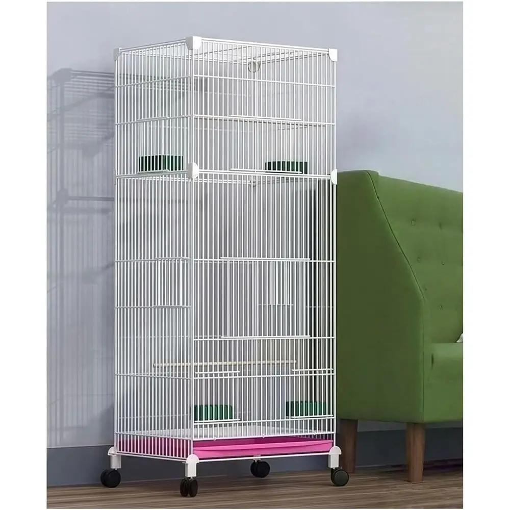 

Large 39.4 Rolling Metal Birdcage with Grass Nest for Parrots, Budgies, Lovebirds, and Canaries - White
