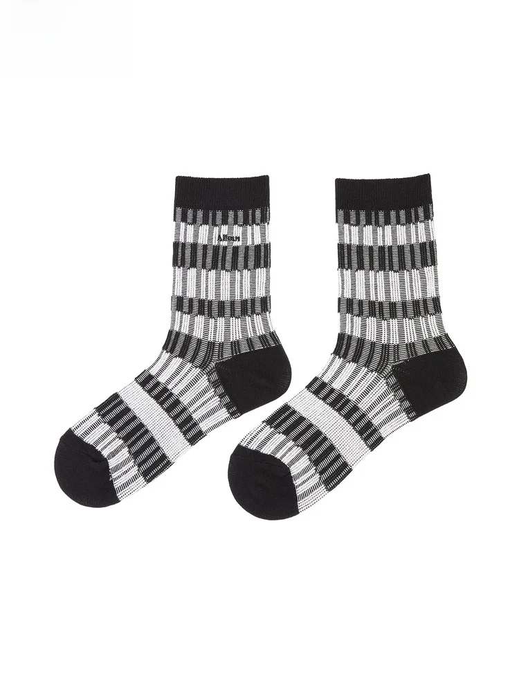 peacebird-ミッドカーフストライプソックス-ブラ-新着-2025-秋-aygf30-ファッショナブルで快適なコットンソックス-男女兼用