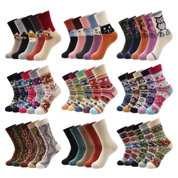 5 Pairs New Autumn and Winter Warm Thicken Women Wool Socks Cartoon Diamond Christmas Deer Kitten Ethnic style Casual Socks