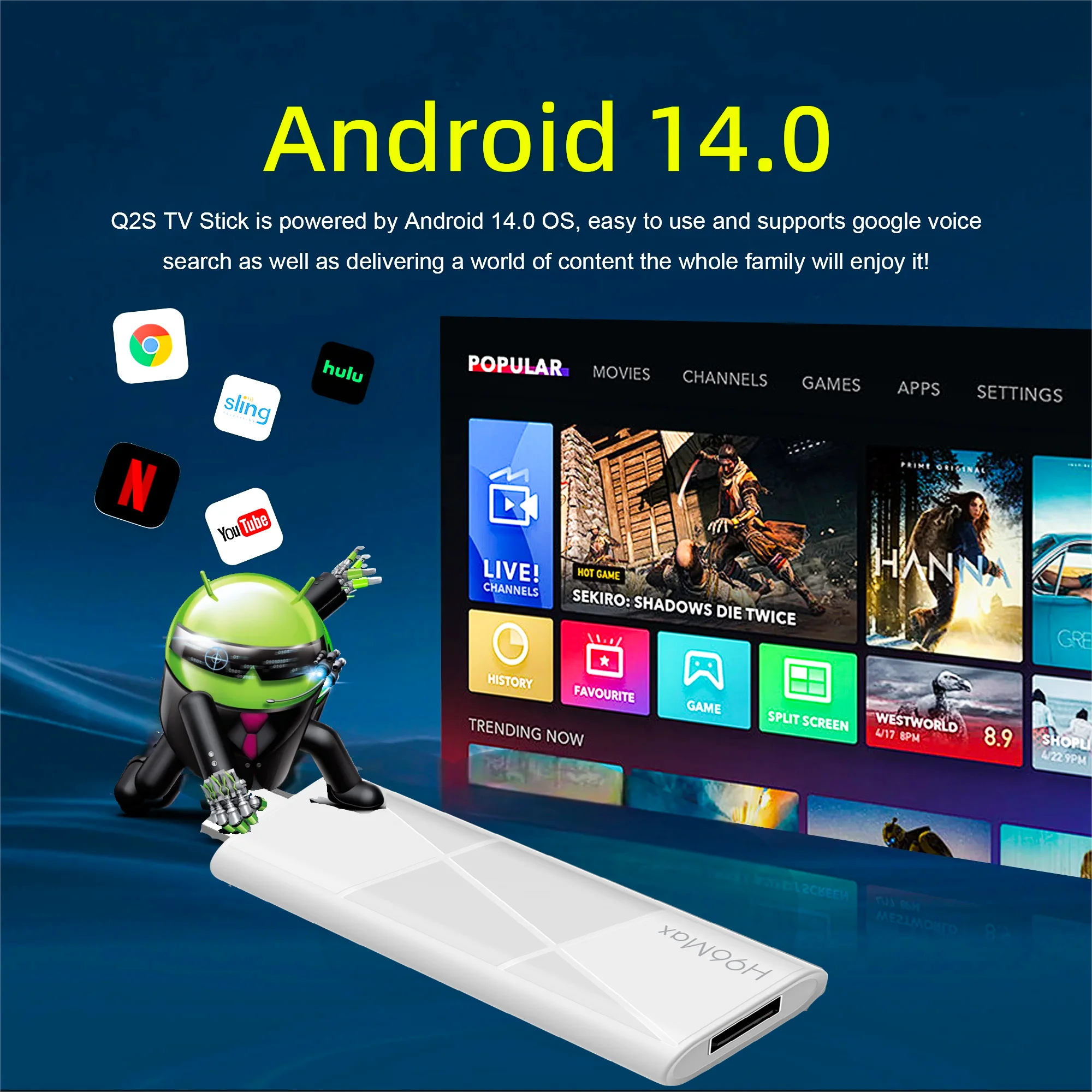 New H96 MAX Android TV Stick Android 14 RK3518 Wifi6 BT5.4 Support 4K HD 2GB 16GB/8GB Google Voice Media Player Smart TV Stick