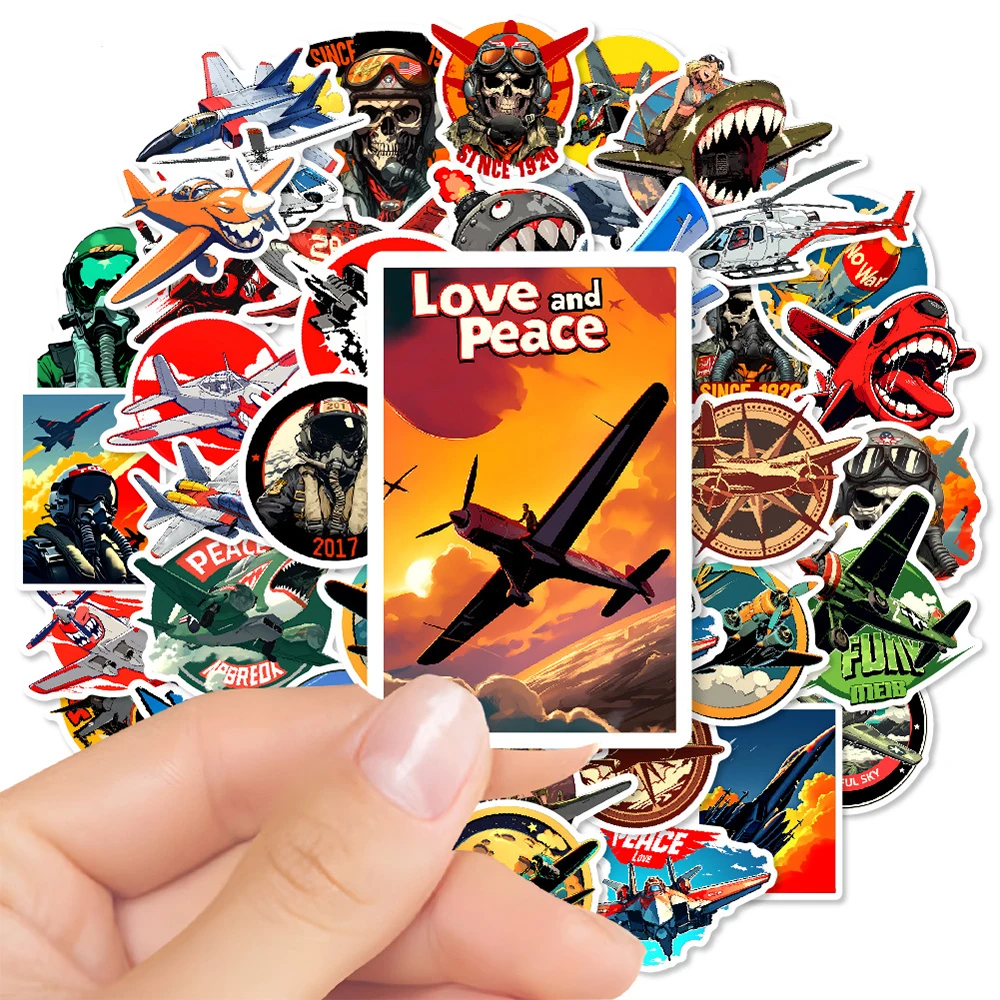 

10/30/50pcs Cool Cartoon Fighter Stickers Gothic Airplane Pilot Graffiti Sticker Phone Notebook Bike Creative Decals Decoration