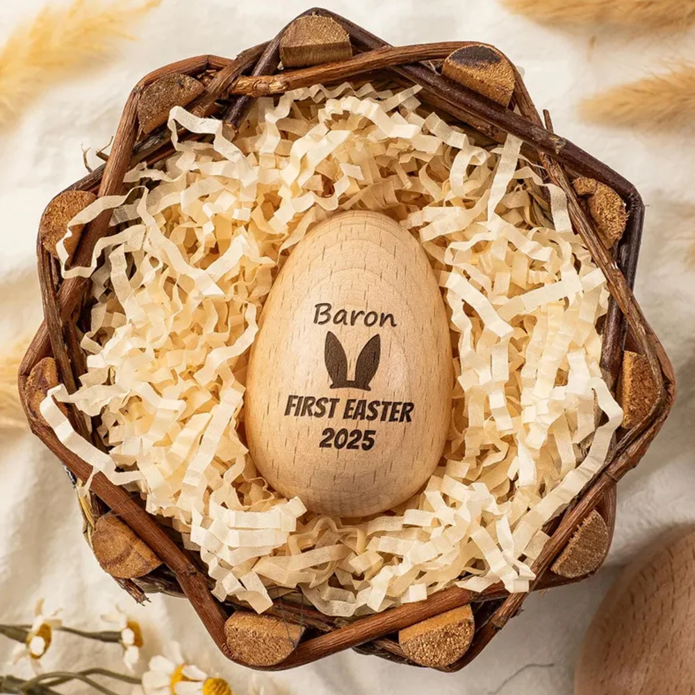 Custom Wooden Easter Eggs, Personalized Carving Easter Egg Shaker Gifts for Kids & Family