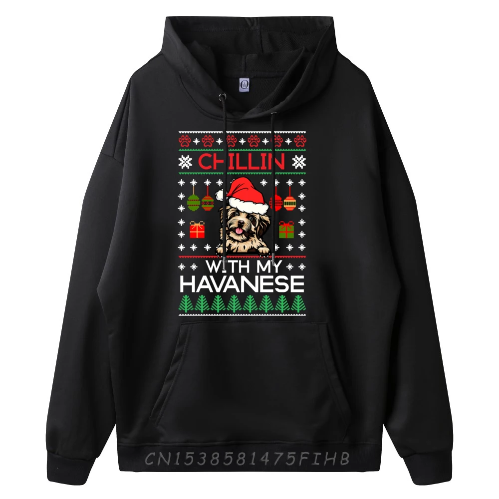 Chillin With My Havanese Santa Ugly Christmas Sweater Graphic Sweatshirts Men Polyester Fashionable Hoodie Tops & Tees