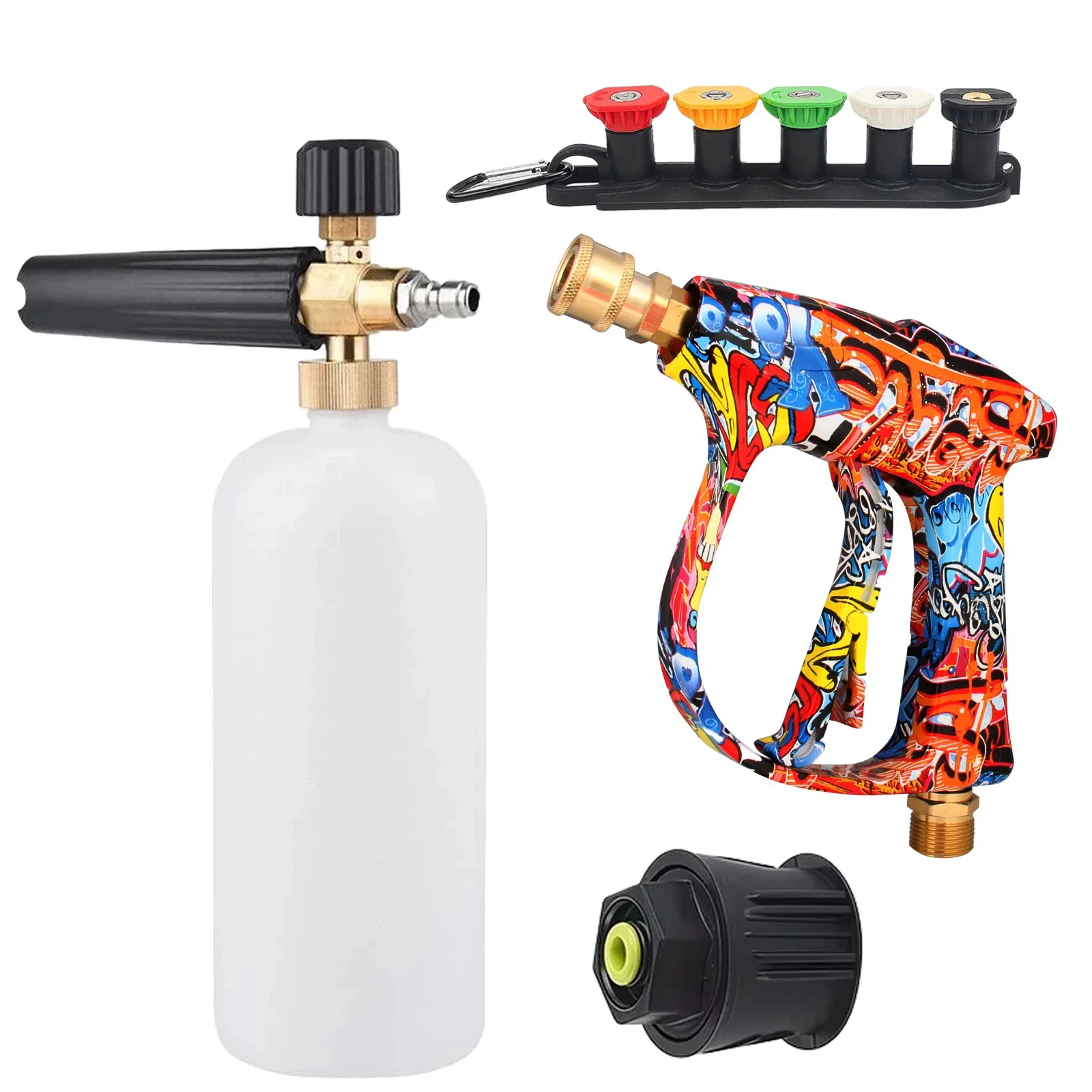 2150PSI Graffiti Design High Pressure Washer Gun, Quick Adapter for Bosch & Nilfisk, 1L Foam Cannon, 1/4