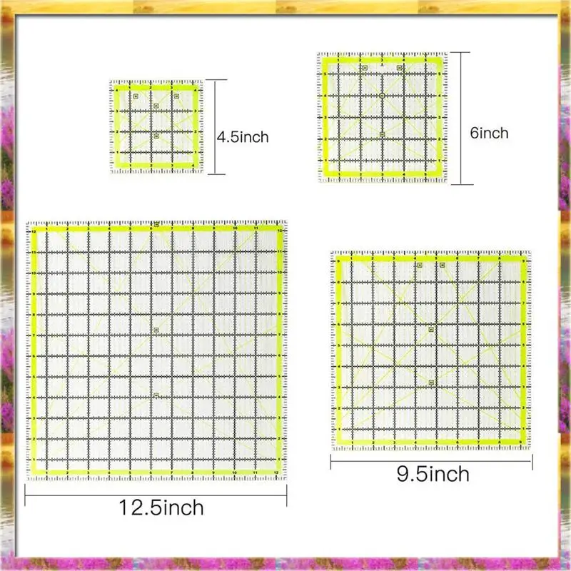 【سعر AB07 】4 قطع مسطرة قطع قماشية مساطر لحاف أكريليك علامة واضحة مع حلقات غير قابلة للانزلاق