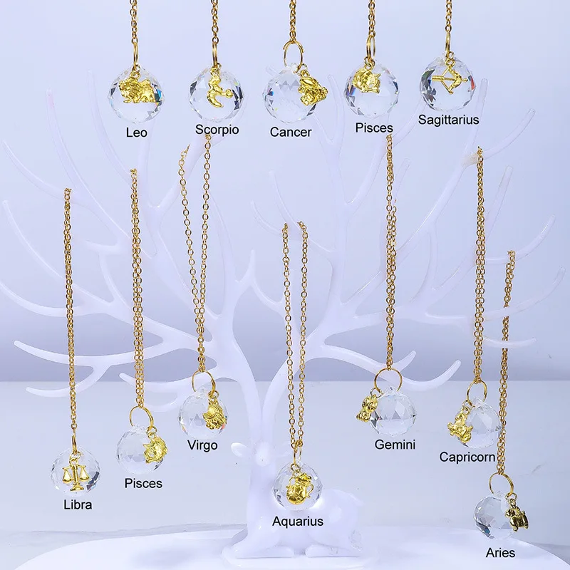 Twelve constellations white crystal ball pendant crystal suncatcher DIY constellation element pendant