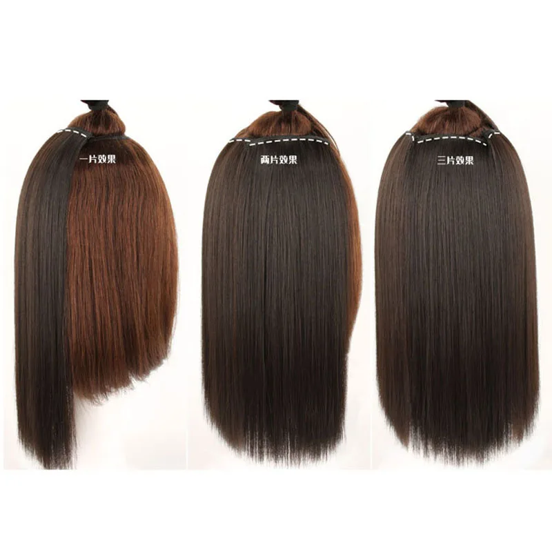   여성용 3피스 인비저블 클립인 가발 연장, 인조 모발 합성 롱 스트레이트 여성용 인비저블 패치