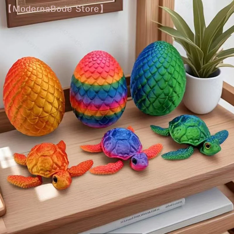 【M】Movable Sea Turtle Flexible Joint 3D Printed Sculpture With Eggs Fun Desk Ornament For Home Office Car Desk Decoration Gift