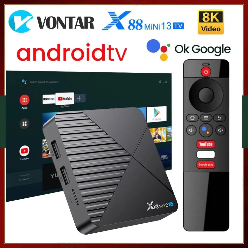 

Rockchip RK3528 Quad Core 64bit Cortex A53 X88 Mini 13 TV Box Android13 ATV UI Support 8K Video 4K 60fps Wifi6 BT5.0 Set Top Box