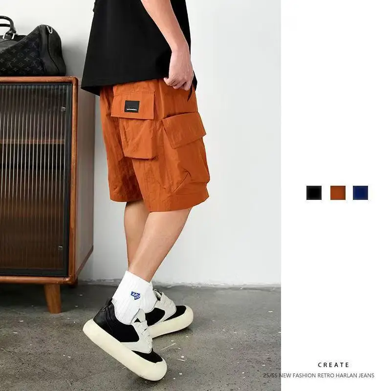 

Мужская повседневная летняя рабочая одежда свободного покроя, удобные дышащие нейлоновые брюки с прямыми штанинами длиной пять дюймов и средней талией