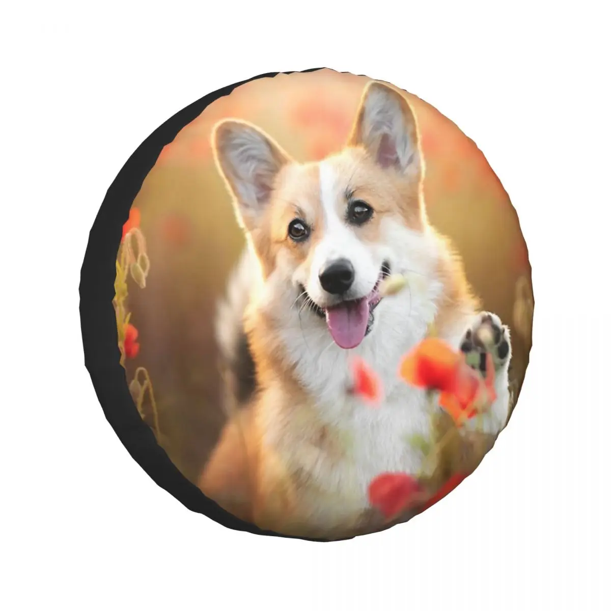 

Custom Corgi In A Poppy Field Spare Tire Cover for Jeep SUV RV 4WD Mitsubishi 4x4 Wheel Protector Covers 14" 15" 16" 17" Inch