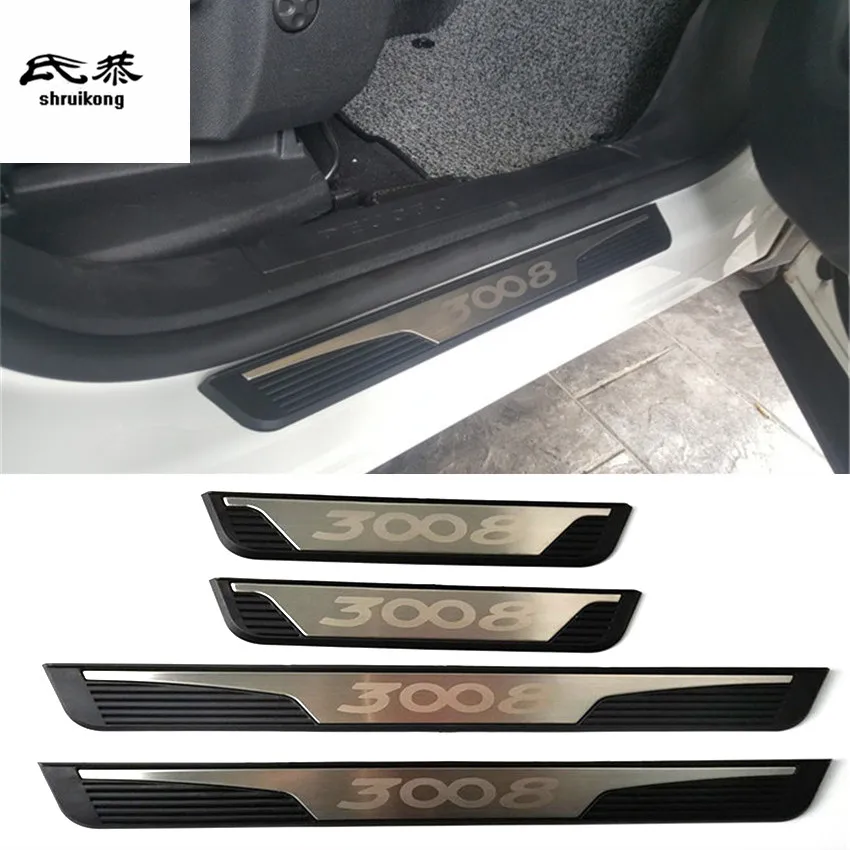 4Pcs/lot ABS Stainless Steel Auto Door Sill Pedal Scuff Plate Cover for 2016-2019 Peugeot 3008 Car Accessories