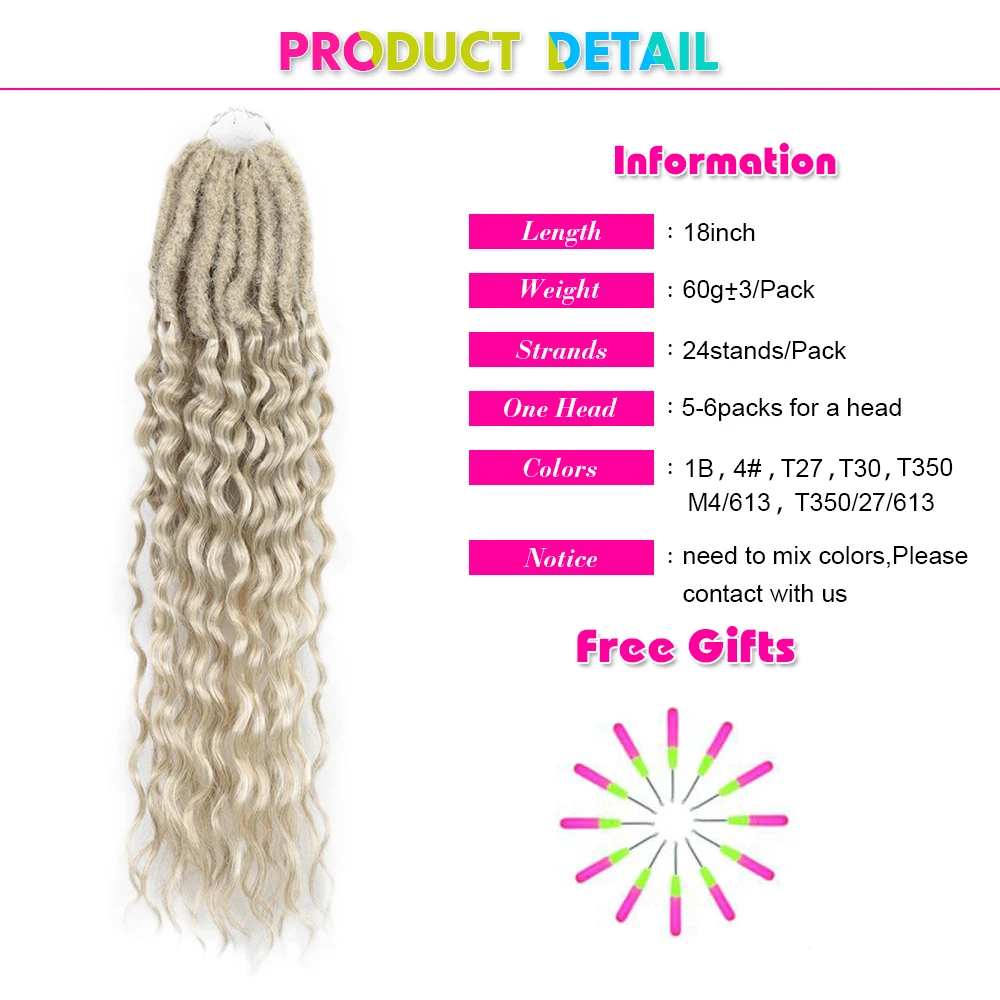 Synthetic Goddess Locs Crochet Braids Hair Extension 18Inch Pre-looped Bohemian Locs Deep Wave Curly Crochet Hair Expo City