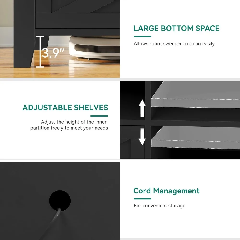 Suporte de TV de fazenda de 70 polegadas, centro de entretenimento com luz LED acomoda TVs de até 80 polegadas, console de TV de mídia com armazenamento