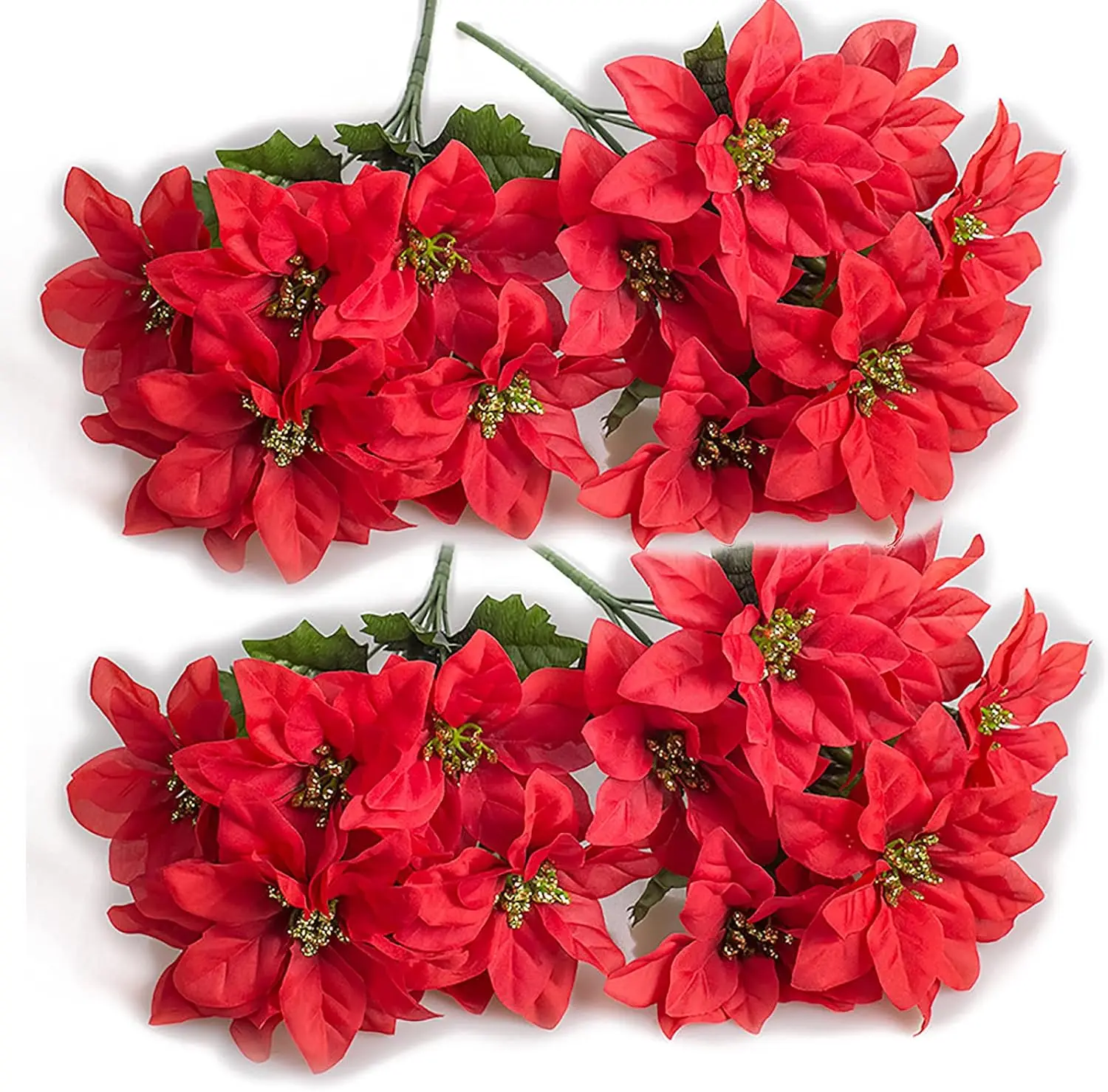 4pcs Artificial Christmas Flower Red Poinsettia Flower Bouquet Home 2024 Xmas Decoartion 2025 New Year Eve Decors DIY Wreath