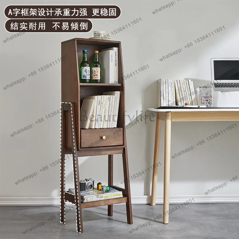 Nordic solid wood bookshelf shelf simple sofa side shape living room TV side cabinet floor small bookcase