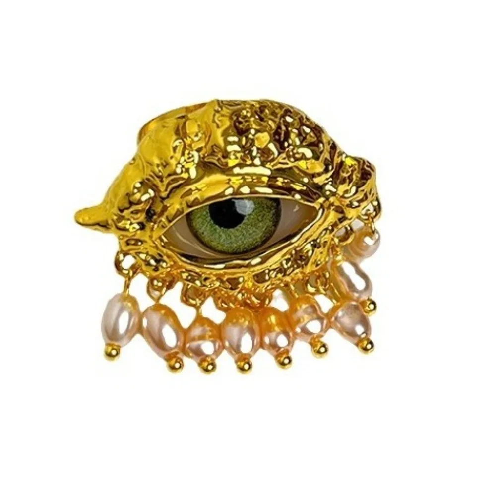 Aesthetic Vintage Devil's Eye Ring Tassels Imitated Pearl Glaze Ring Trendy Delicate Opening Finger Ring Party Favors image 2