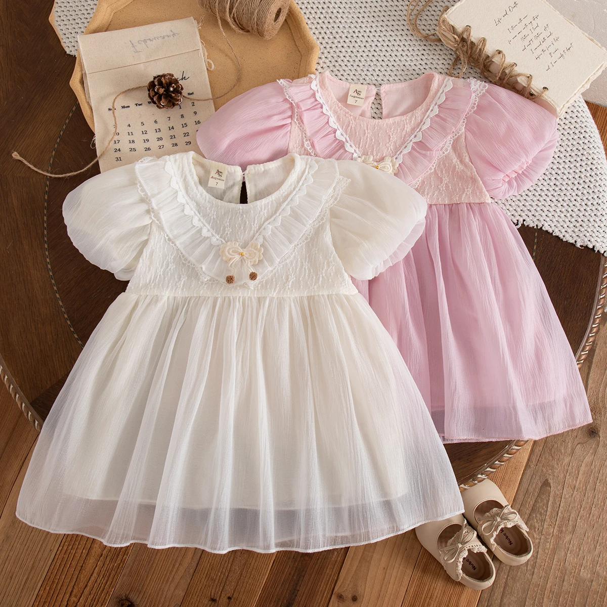 Vestido de Verano para Bebé Niña, Algodón, Color Sólido, Malla, Manga Corta, Vestidos Casuales Simples para Bebé, Ropa de Playa para Bebé Niña