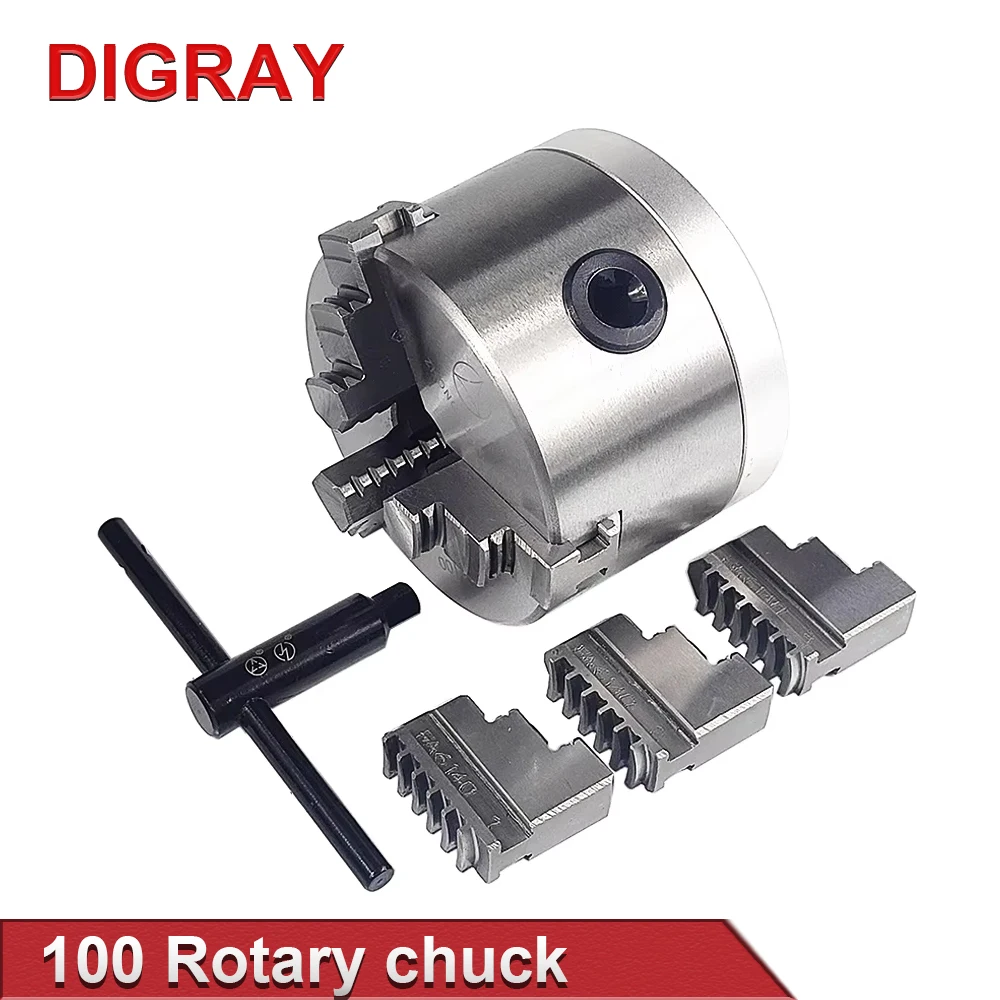 DIGRAY Rotary Attachment Dia.100mm Device Fixture Gripper Three Chuck Rotary Worktable for Laser Marking Parts Machine