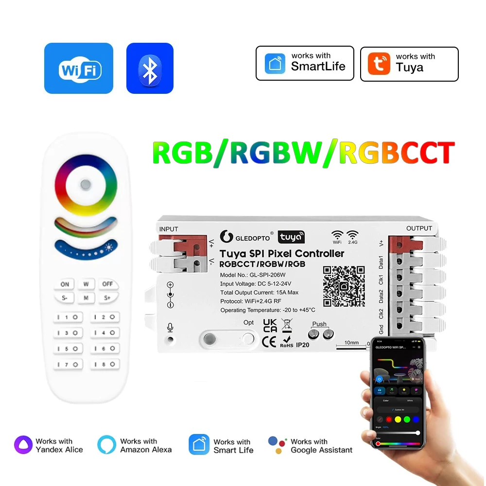 GLEDOPTO LED Pixel Strip Light Controller Tuya Smart Life Wifi for WS2811 TM1814B TM1934A SK6812 WS2801 WS2805 UCS2904B 206W