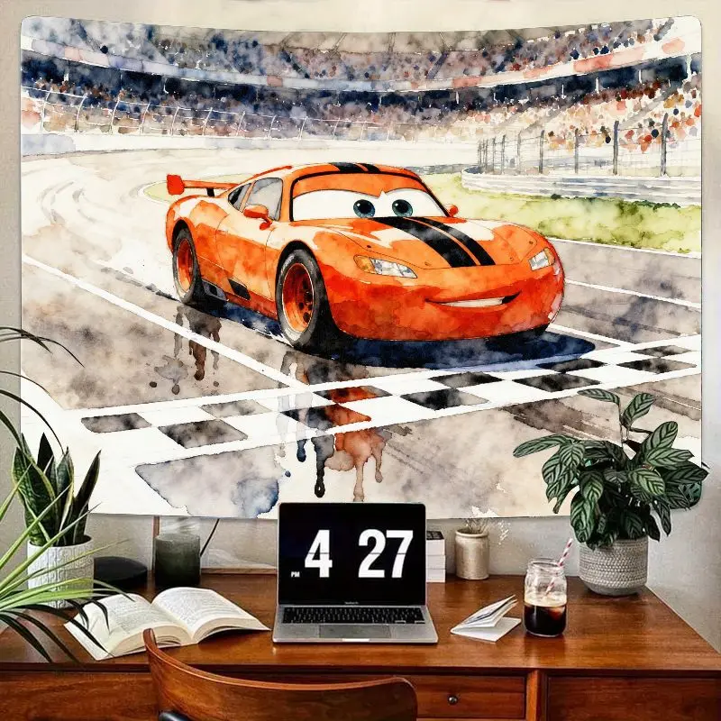

1 шт. акварельный гобелен Disney Cars Lightning McQueen с гоночным автомобилем. Современный настенный декор из полиэстера, подарок для мальчиков, детская спальня Livi