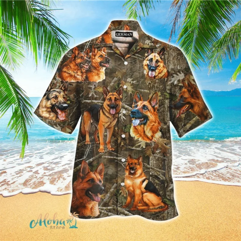 3D Print Animal Dog German Shepherd Beach Shirts For Men Colorful Amazing Mens Button Up Hawaiian Shirts Clothes Streetwear