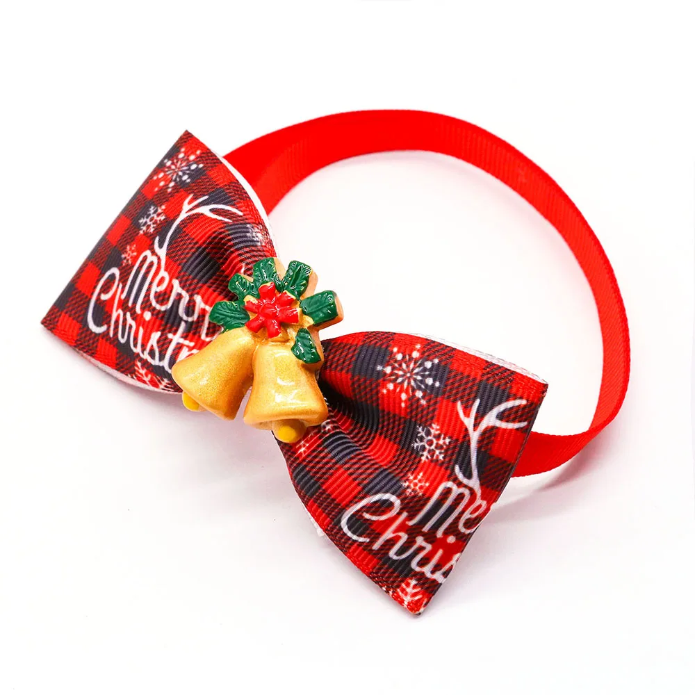 5PCS Christmas Pet Bowties For Dogs Classical Plaid Dog Bow Ties Collars Dog Neckties Pet Dog Grooming Accessories