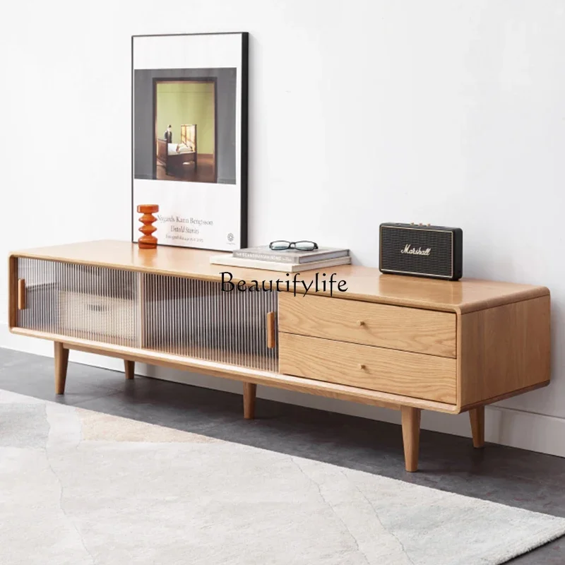 

08All solid wood TV cabinet oak simple modern Nordic small apartment living room