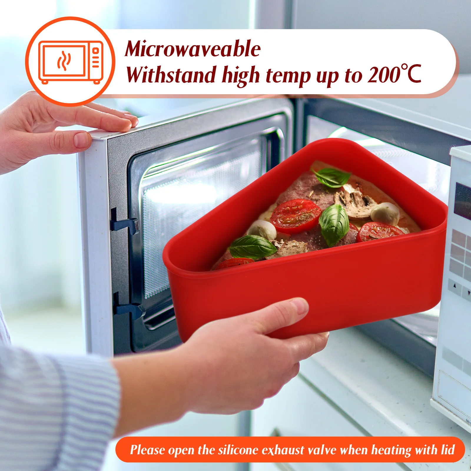 

1 set Red Large Storage Box Gasket Pizza Slice Container Microwave Safe Silicone Food Lunch Box Fridge Organizer Triangle Shape