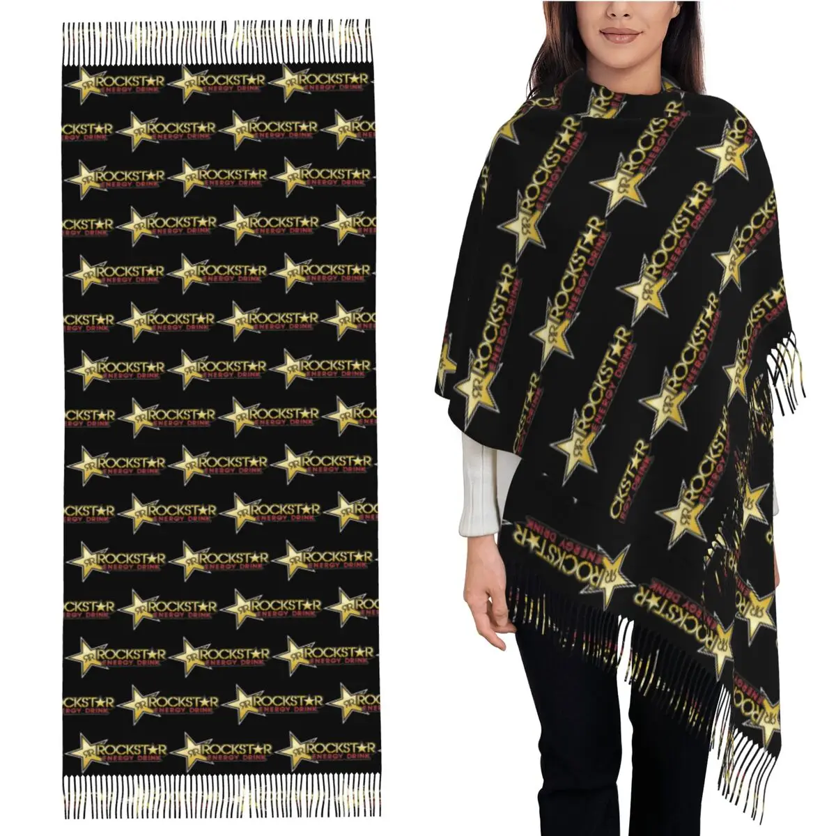 

Rockstar Energy Drink Scarf Tassel Scarves for Women Soft Warm Shawls and Wraps Long Fall Winter Shawl Wrap