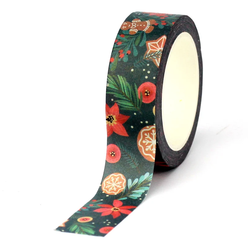 1PC 10M Decorative Christmas Poinsettia Pine Needles Washi Tapes Journal Material and Gift Wrapping Masking Tape Cute Papeleria