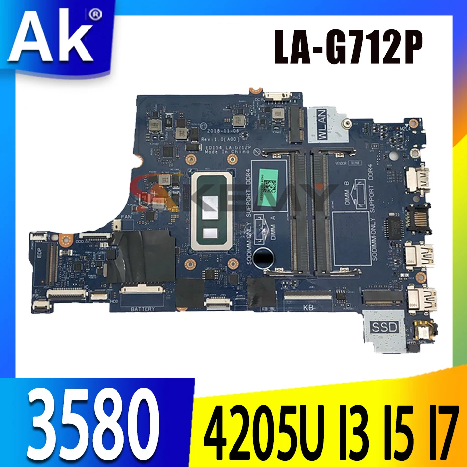 

For DELL 3480 3580 3780 3583 Mainboard Laptop LA-G712P 04205U 5405U i3-8145U i5-8265U i7-8565U Motherboard Full Tested