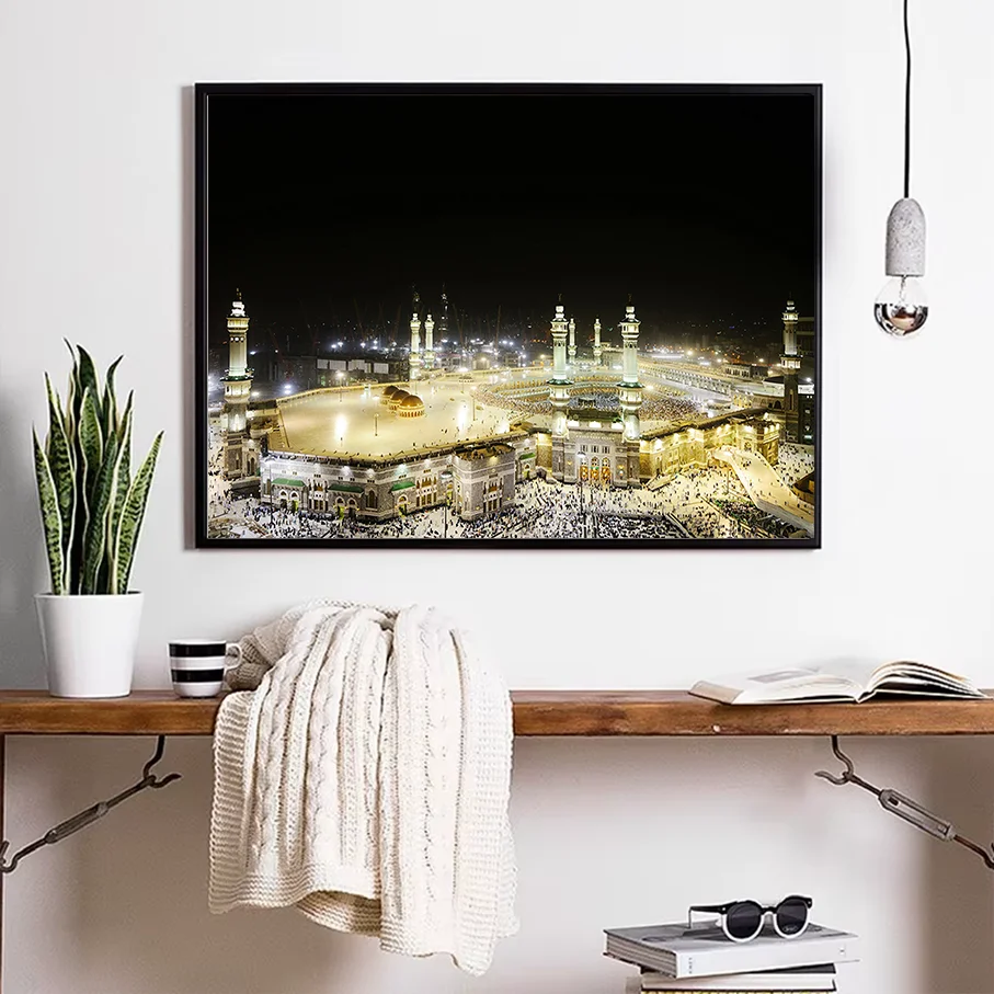 Mecca Masjid Al Haram Night View Kaaba Islamic Canvas Wall Art Print Picture frameless Poster Living Room Home Decor