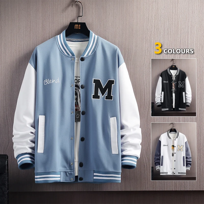 

Big M Letter Print Hip Hop Patchwork Baseball Jaets Men's Long Sve V-Ne ort Sle Faionable Autumn Jaet