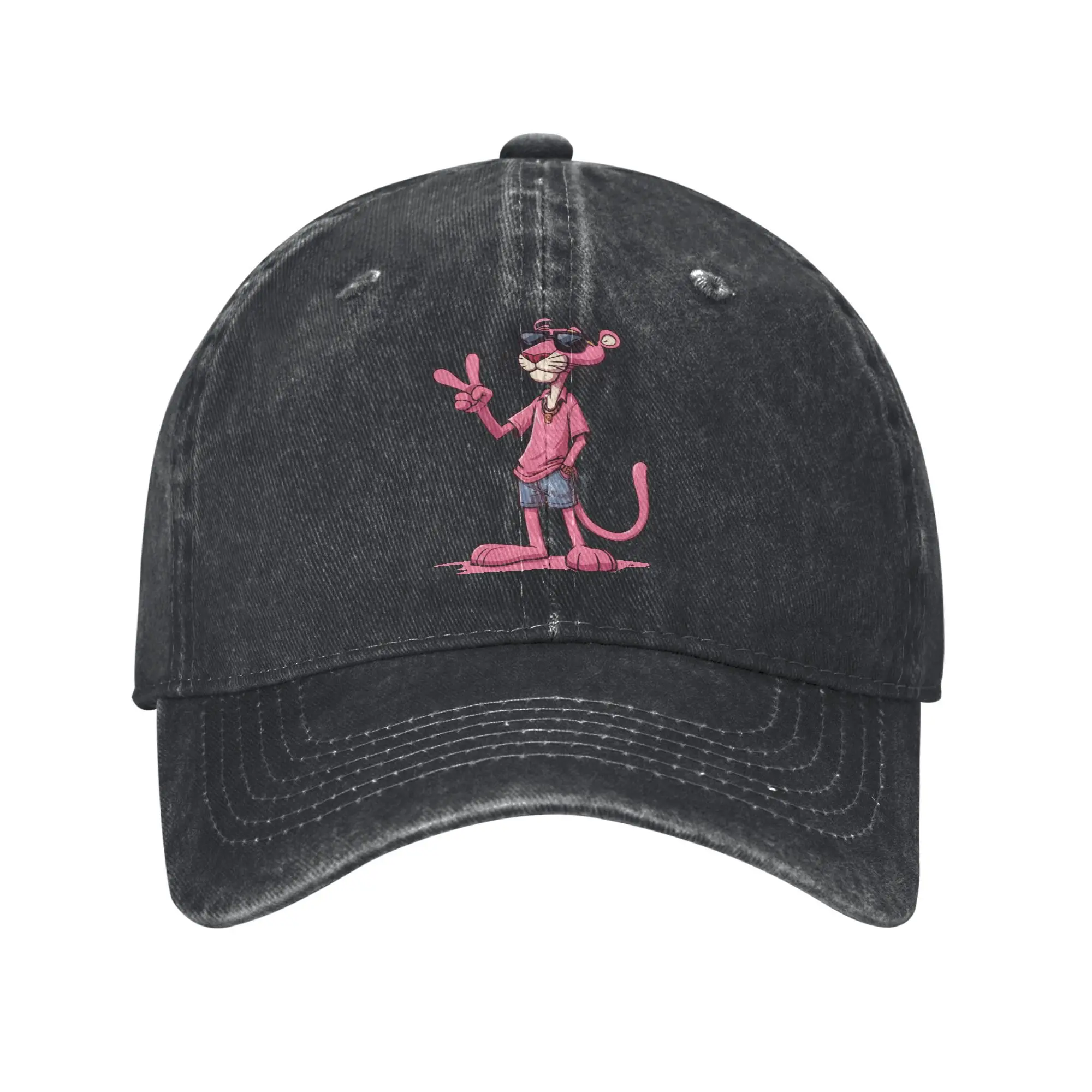 

Cartoon Pink P-Panther Baseball Caps Fashion Distressed Cotton Sun Cap Men Women Outdoor Running Golf Adjustable Hats Cap