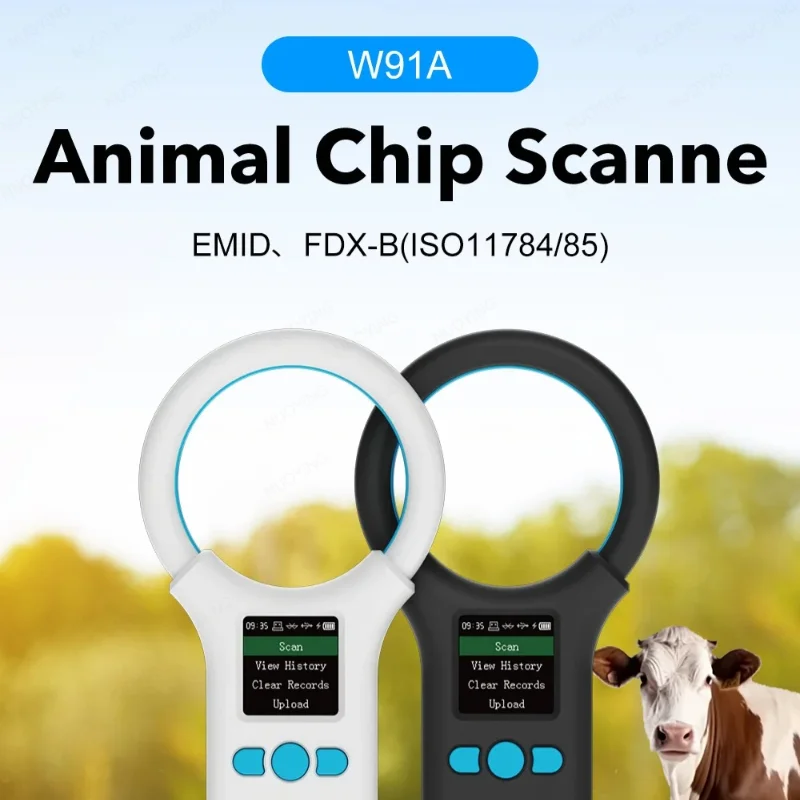 Lector RFID para Animales W91A 134.2Khz/125Khz, Escáner de Microchip Portátil para Perros, Gatos y Caballos con Sonido y Brillo Ajustables, USB, FDX-B EMID
