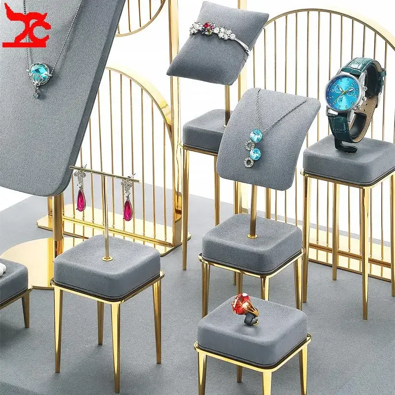 

Metal Rack and Grey Microfiber Jewelry Display Stand Window Display Counter Necklace Organizer Exhibitor High Quality Showcase