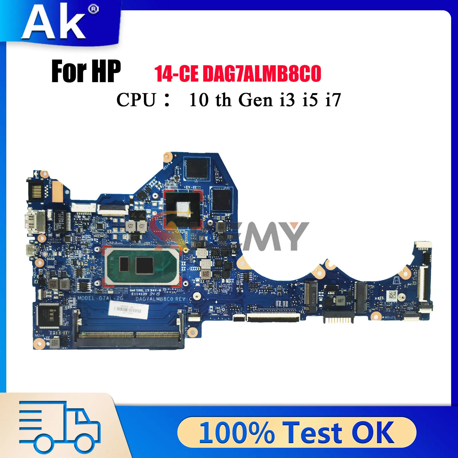 

DAG7ALMB8C0 For HP Pavilion 14-CE Laptop Motherboard With i3 i5 10th Gen CPU MX250 2GB GPU L67082-601 100% Fully Tested