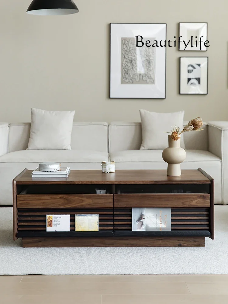 X40 Nordic Black Walnut Coffee Table Living Room Small Apartment All Solid Wood Minimalist Tea Table TV Cabinet Combination