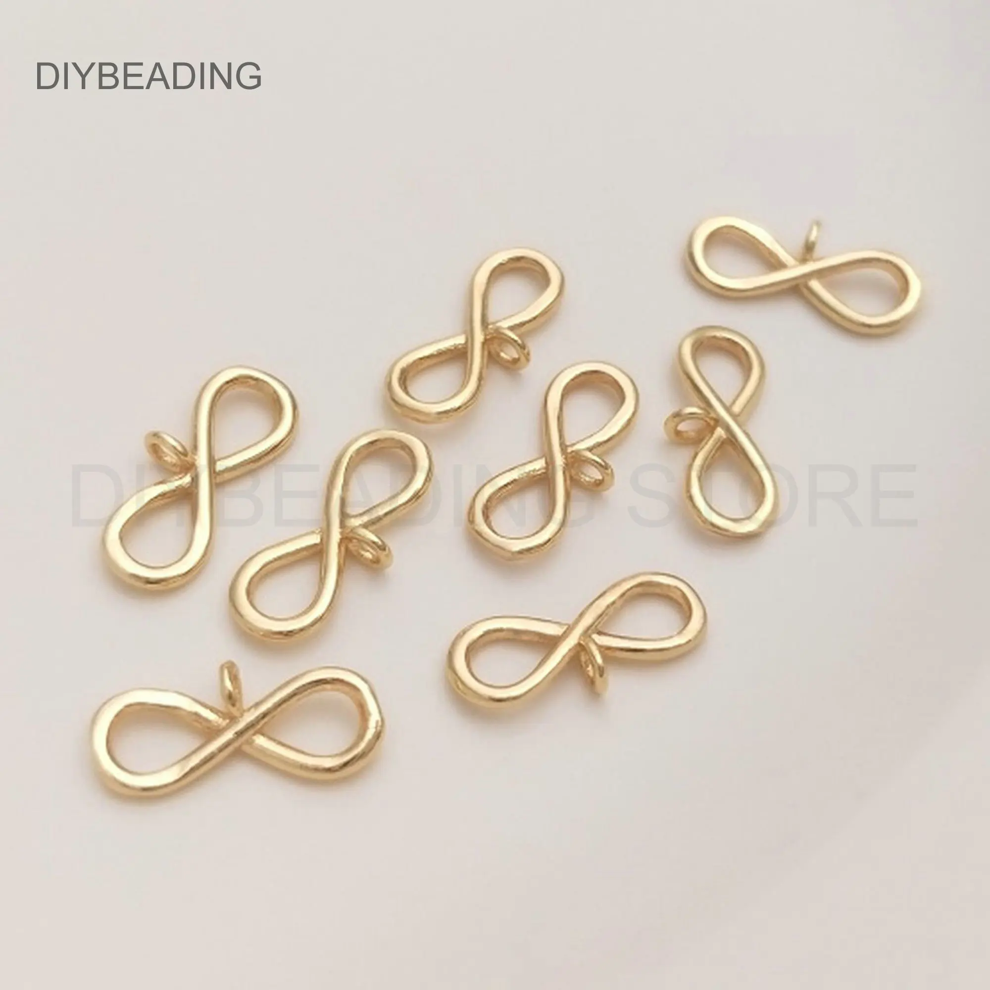 Charm Connector for Jewelry Making 14K Gold Plated Brass Infinity with Loop Timeless Symbol Eternity Link Finding