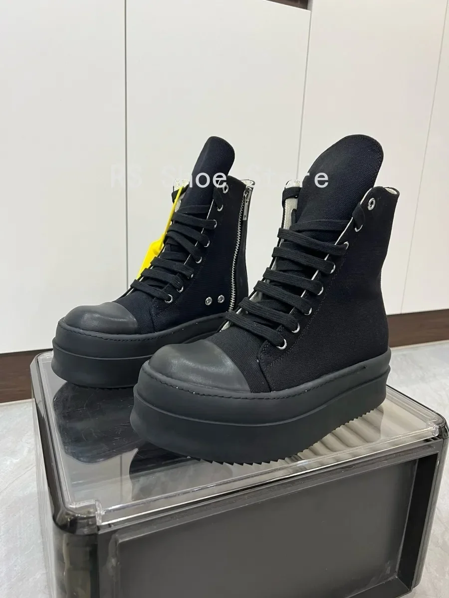 Ro الخماسي الرجال حذاء رياضة كامل قماش أسود حذاء الكاحل التمهيد الدانتيل يصل البريدي 6 سنتيمتر سميكة وحيد النساء عالية أعلى حذاء كاجوال