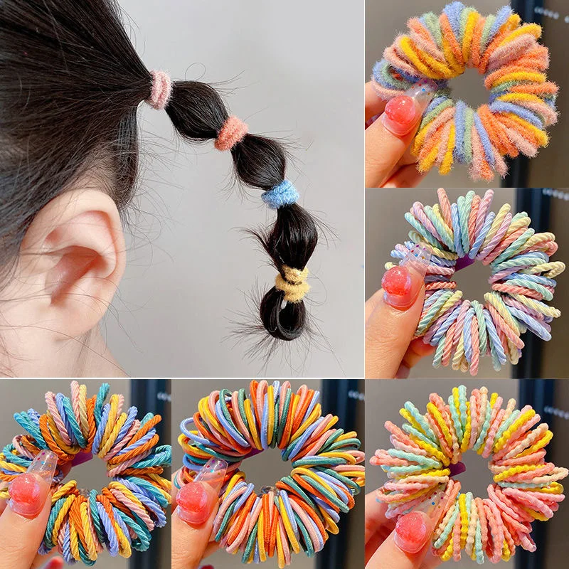 100pcs novo bonito menina faixas de cabelo doce cor elástico faixa de borracha faixa de cabelo da criança do bebê bandana scrunchie acessórios de gravata de cabelo