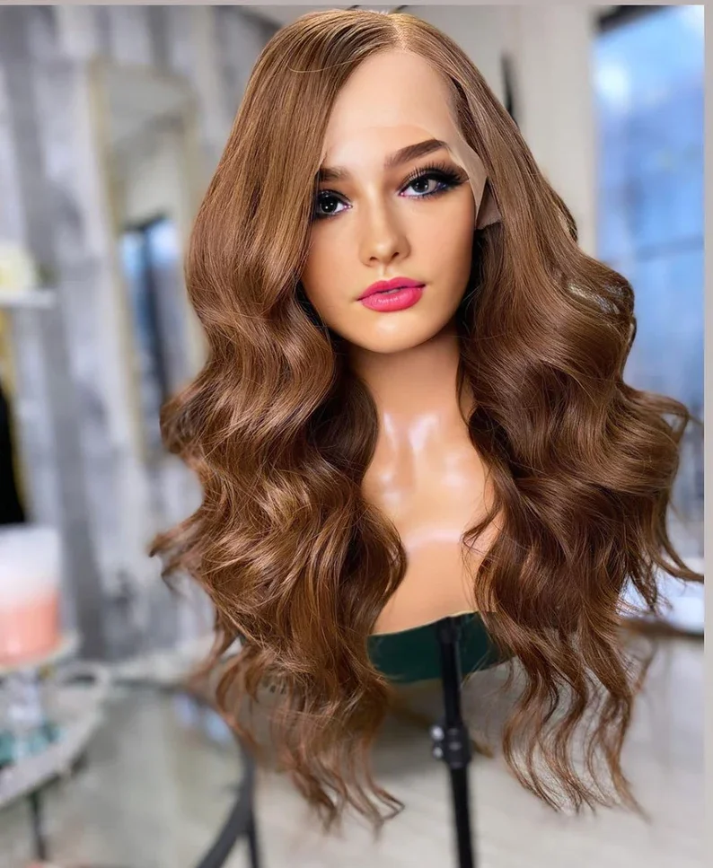 

Soft Brown 28‘’ Long 5x5 Silk Base Wave Jewish Human Hair Wig With Baby Hair HD Lace European Hair Glueless Preplucked Daily