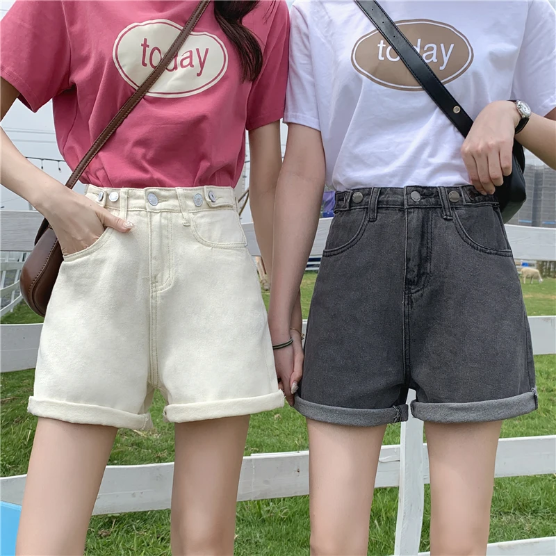 

Summer 2020 Women's Loose Fit Thin Straight Leg Jeans High Waist Slimming Wide Leg orts High Waist Regular Thin ort ...