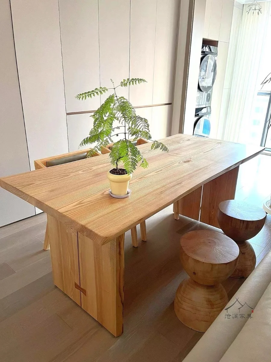 

Customized white wax wood dining table, double panel, tea making, natural border residents' accommodation