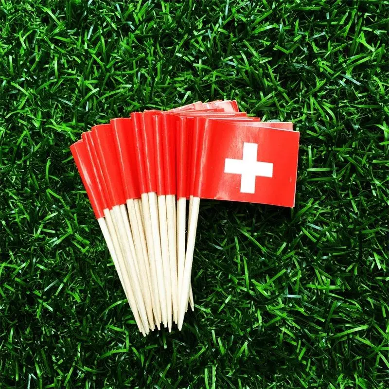 100Pcs/Set Mini Swiss Flag Cupcake Cocktail Toothpick Stick Cake Topper Party Bar Restaurant Accessory Flag Of Switzerland