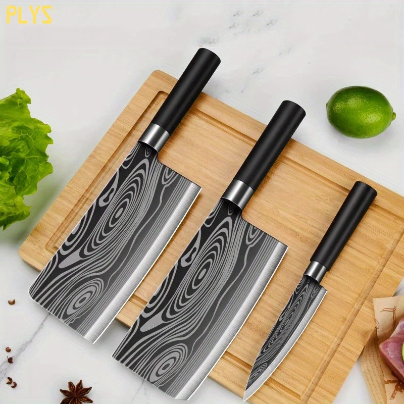 PLYS-Damascus Pattern Kitchen Knife Set - Special Slicing, Bone Cutting & Fruit Cutting - Sharp & Durable!