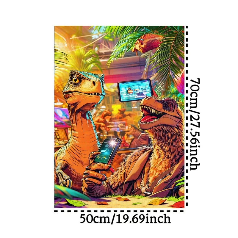 1000pcs quebra-cabeça retro-futurista Dino Gamer |   Quebra-cabeça de papelão de 27,55 × 19,69 polegadas, diversão para aliviar o estresse para adultos e família, ideal